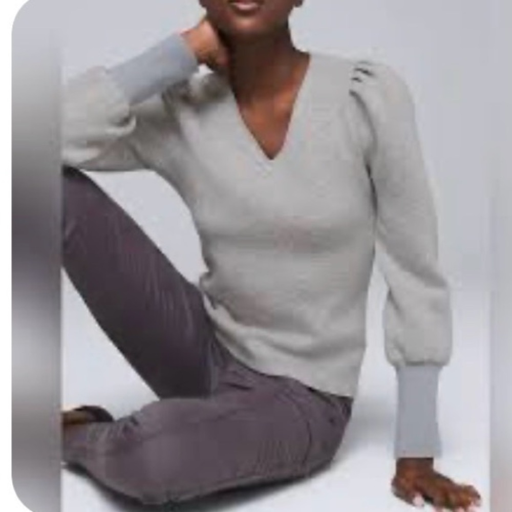 White House Black Market Light Gray V-Neck Sweater